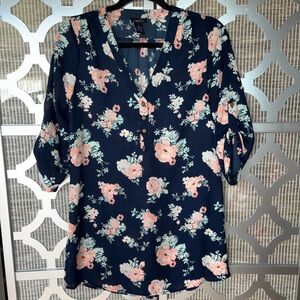 Rue21 Blue and Pink Cuffed Sleeve Blouse